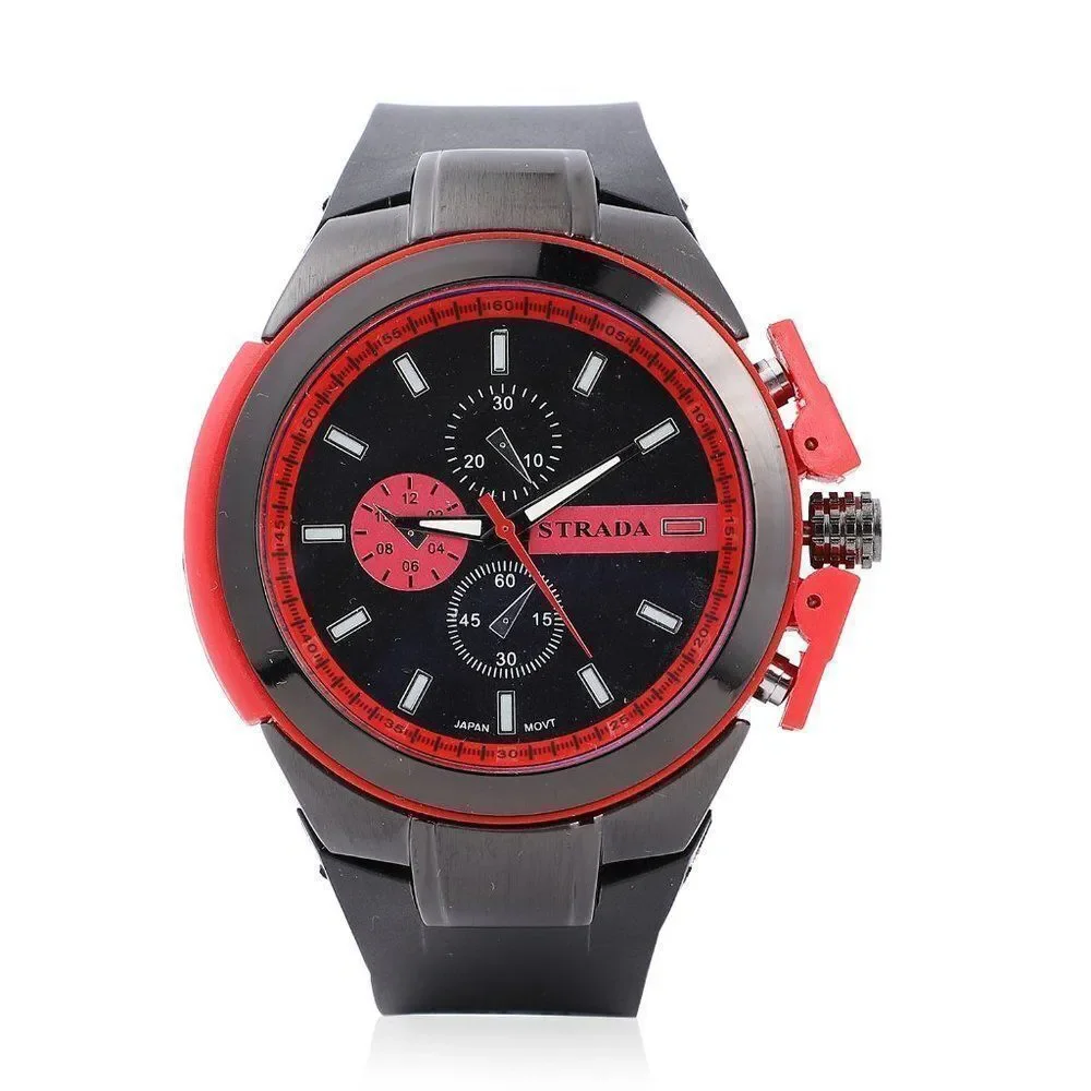 STRADA Silicone Strap Watch in Red & Black